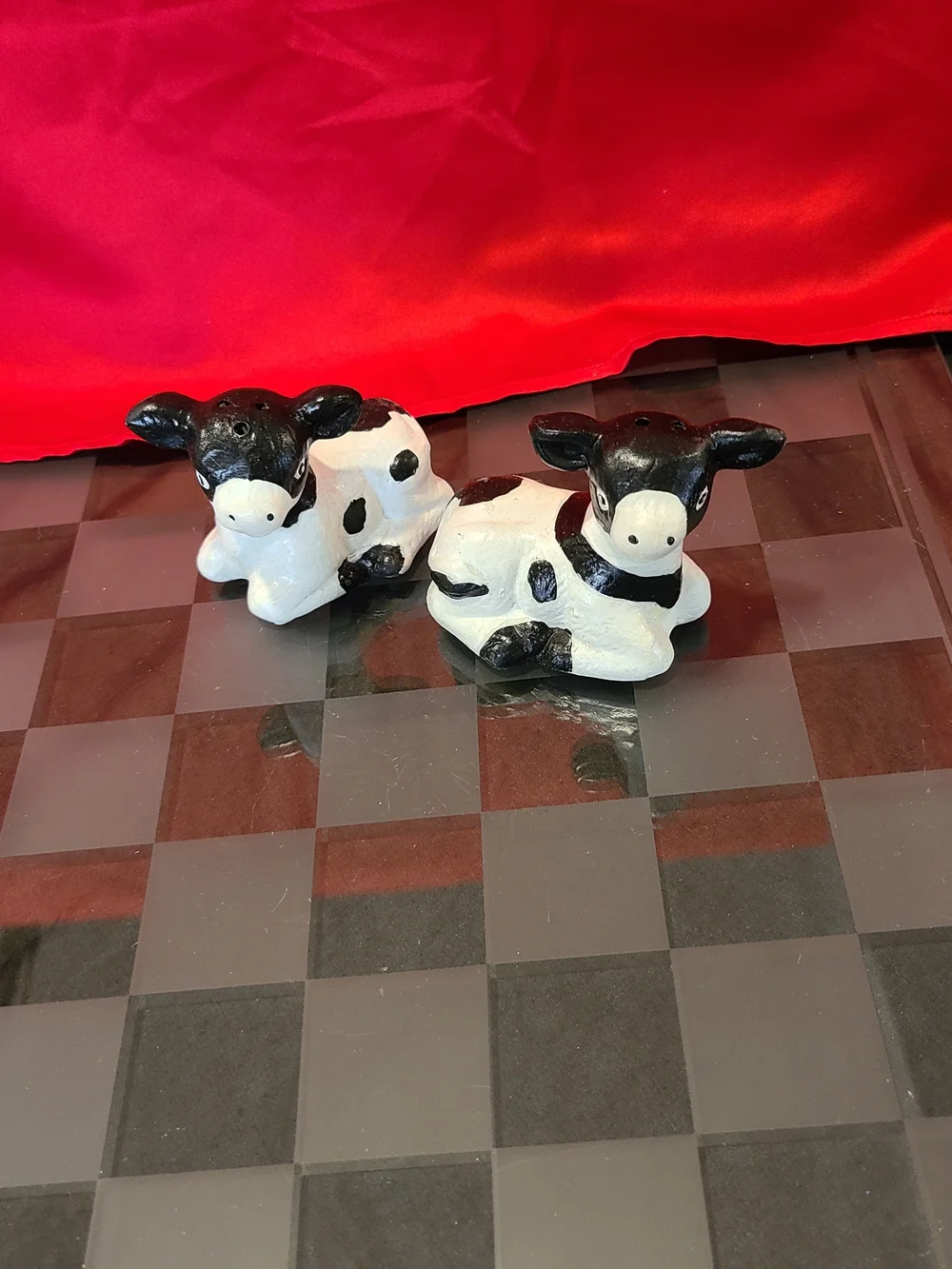 Vintage Black and White Ceramic Cow Salt and Pepper Shakers
